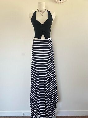 Chicos Striped navy blue and White Maxi Skirt